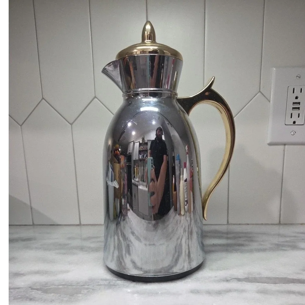 Thermal 1qt Plastic Coffee Pot, Vintage Insulated Silver Carafe, Kitchenware